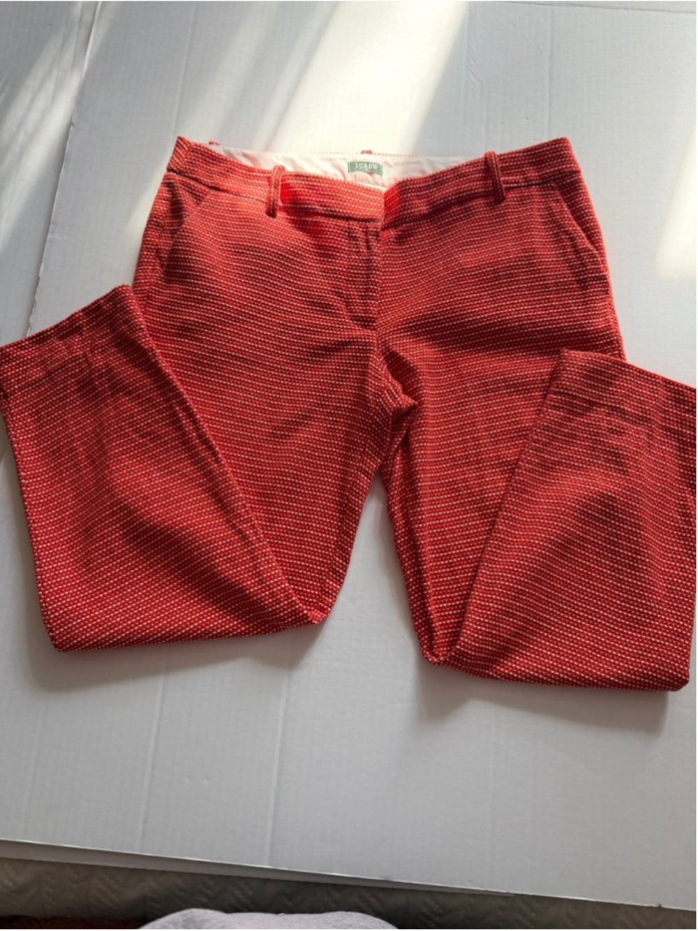 J.Crew City Fit cropped pants orange and white dotted sz 8